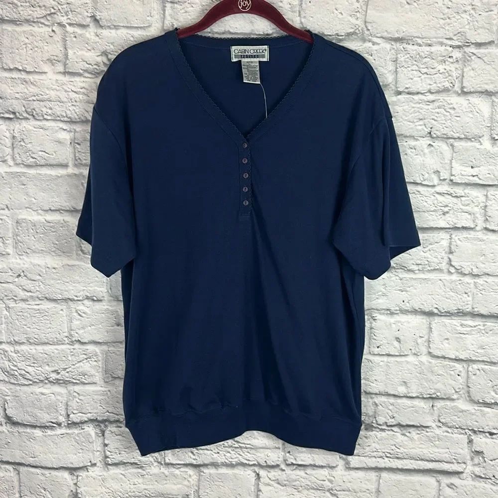 Cabin Creek Petite Large Navy Blue Blouse